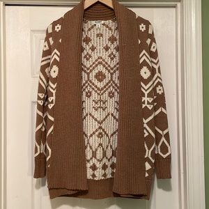 Old Navy Tan/White Print Cardigan